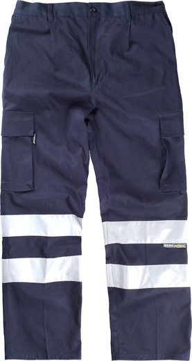 Pantaloni in cotone con elastico in vita, multi tasche e 2 nastri riflettenti Marino