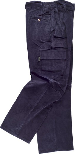 Pantaloni in velluto a coste con elastico in vita e multitasche blu scuro