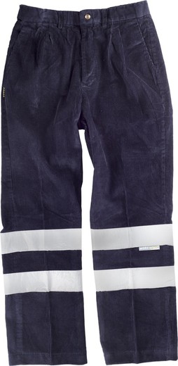 Pantaloni in velluto a coste senza elastico in vita 2 nastri riflettenti blu scuro