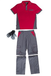 Calças destacáveis, camisa polo de manga curta e luvas de nitrilo Conjunto Indivisível Cinza Vermelho