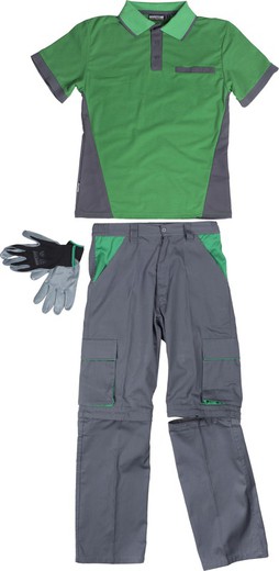 Detachable pants, short-sleeved polo shirt and nitrile gloves Indivisible Set Gray Green
