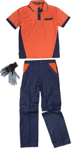 Detachable pants, short-sleeved polo shirt and nitrile gloves Indivisible Set Navy Orange
