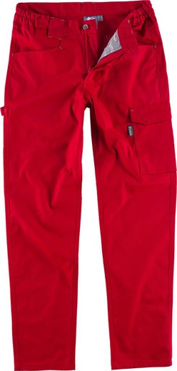 Pantaloni elasticizzati a due vie, multi tasche e dettagli abbinati al rosso