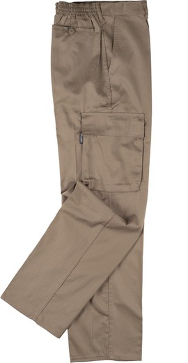 Pantalon taille élastique, multi-poches: deux sacs latéraux en jambes Beige
