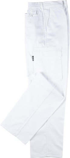 Elastic waist trousers, multi-pockets: two side pockets on legs White
