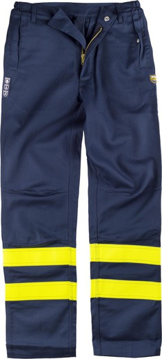 Flame retardant and antistatic trousers, with bands EN11611, EN11612, EN1149 Navy Yellow AV