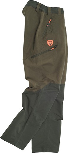 Pantalon imperméable combiné, avec 2 sacs latéraux, 2 sacs à dos et 2 sacs de jambe en vert olive / vert forêt
