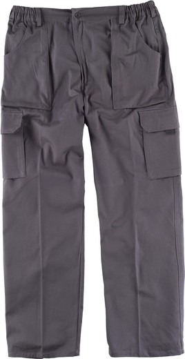 Calças da linha 4 com cintura elástica, vários bolsos e com reforço na parte inferior cinza