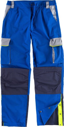 Calças de 5 linhas, cintura elástica de 3 cores, vários bolsos, bolsa para joelheiras, tubulação refletiva Azulina Cinza Claro Marinha