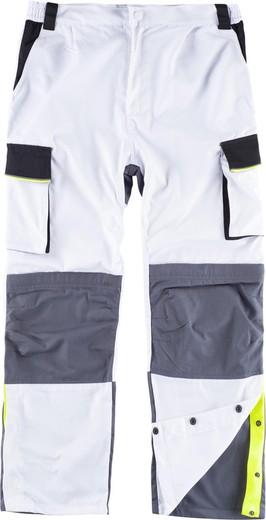 Pantalon 5 lignes, 3 couleurs Taille élastique, multi-poches, genouillères, passepoil réfléchissant Blanc Noir Gris foncé