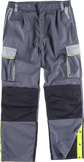 Calças de 5 linhas, cintura elástica de 3 cores, vários bolsos, joelheiras, tubulação refletora Cinza escuro Cinza claro Preto