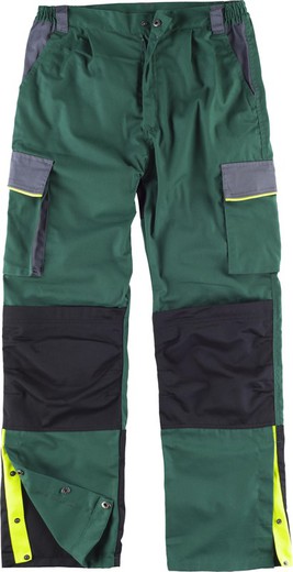 Calças de 5 linhas, cintura elástica de 3 cores, vários bolsos, bolsa para joelheiras, tubulação refletora Verde Cinza Cinza Preto