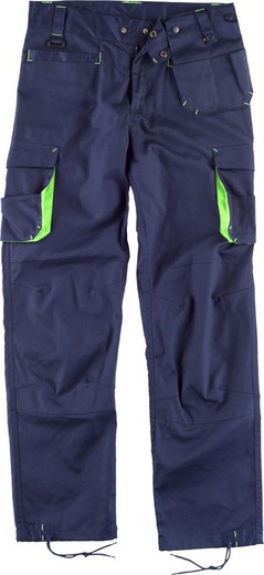 Pantalón multibolsillos con elástico en laterales Marino / Verde Flúor