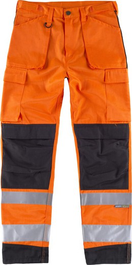 High visibility multi-pocket pants Reflective tapes different sizes EN ISO 20471: 2013 Orange AV Black