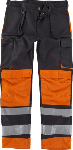 Pantalón multibolsillos alta visibilidad Negro / Naranja