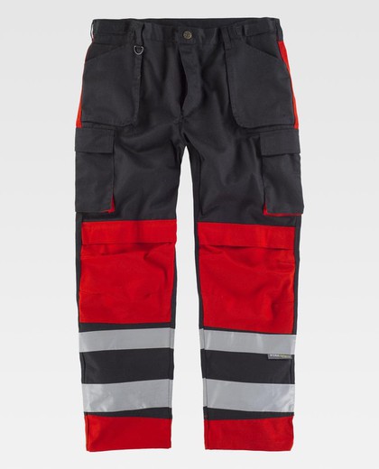 High visibility multi-pocket pants Reflective tapes different sizes Black Red