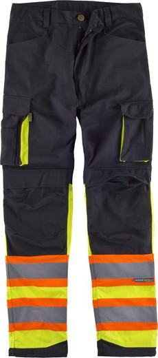 Pantalon combiné multi-poches haute visibilité Bandes réfléchissantes combinées Noir Jaune AV