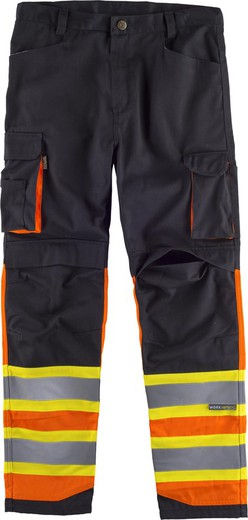 Pantalon combiné multi-poches haute visibilité Bandes réfléchissantes combinées Noir Orange AV