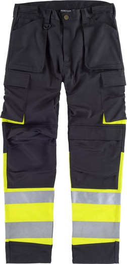 Pantaloni multi-tasca combinati ad alta visibilità Nastri riflettenti di diverse dimensioni Nero Giallo AV