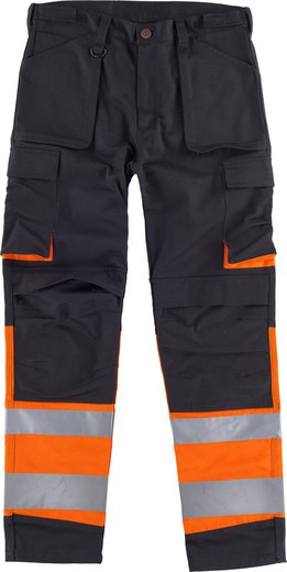 Pantalon combiné multi-poches haute visibilité Bandes réfléchissantes différentes tailles Noir Orange AV