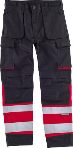 Multi-pocket trousers combined with reflective tapes Black Red
