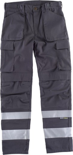 Multi-pocket trousers with reflective tapes of different sizes Gray