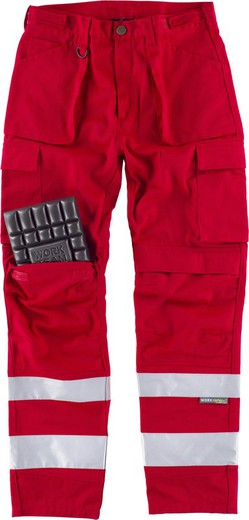 Calças multi-bolsos com fitas reflexivas de diferentes tamanhos Vermelho