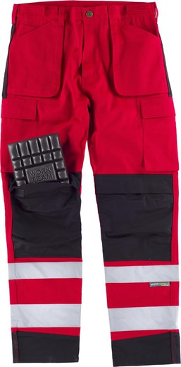 Multi-pocket trousers with reflective tapes Red Black