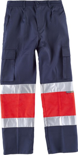 Pantalón multibolsillos con dos cintas de alta visibilidad Marino Rojo