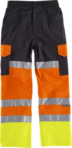 High visibility multi-pocket pants and reflective tapes EN ISO20471: 2013 Black Orange AV Yellow AV