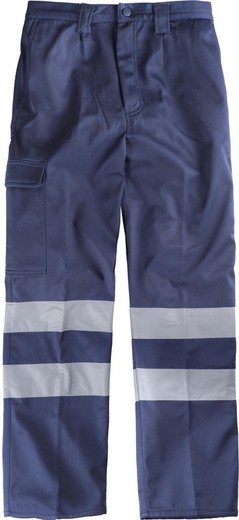 Pantalon multipoche avec tissu polaire à l'intérieur, 2 bandes réfléchissantes Marine