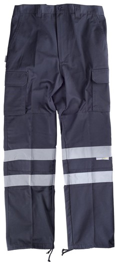 Pantaloni senza elastico con rinforzi, multi tasche e 2 nastri riflettenti Marino