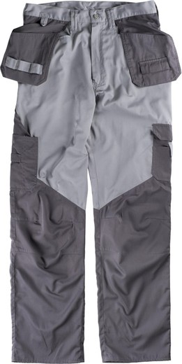 Pantaloni senza elastico, ginocchiere, tasche e gambe a contrasto, borse per attrezzi Grigio chiaro Grigio scuro