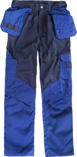 Pantaloni senza elastico, ginocchiere, tasche e gambe a contrasto, borse per attrezzi Marino Azulina