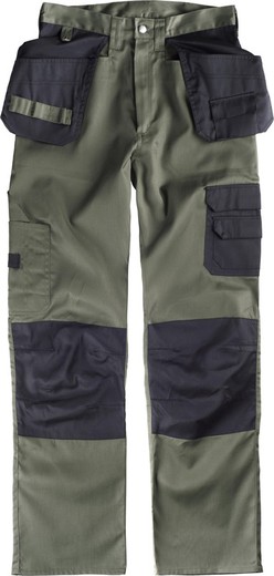Pantaloni senza elastico, ginocchiere e tasche a contrasto, borse per attrezzi Khaki Green Black