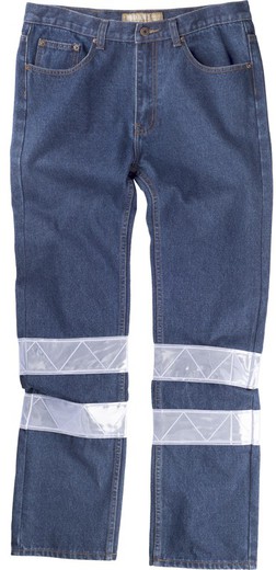 Pantalón vaquero con cintas refelctantes de 7 cm Vaquero