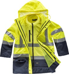 High visibility 4 in 1 parka with softshell: removable and waterproof vest EN ISO 20471: 2013 Navy Yellow AV