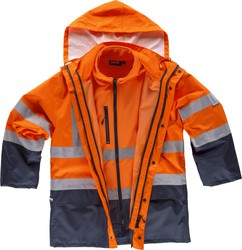 High visibility 4-in-1 parka with softshell: removable and waterproof vest EN ISO 20471: 2013 Navy Orange AV