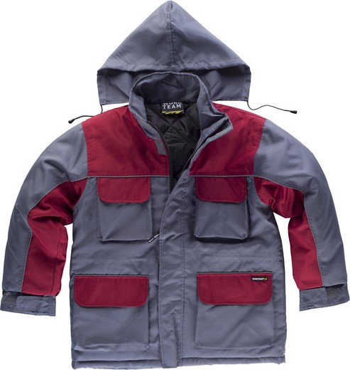 Parka line 8 combined, padded and waterproof Maroon Gray