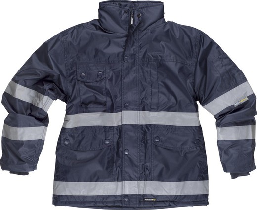 Quilted oxford fabric parka, zip, multi-pocket Navy