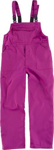 Macacão de menino, costas cobertas, uma bolsa no peito e dois lados, tiras elásticas rosa fúcsia