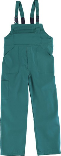 Boy's overalls, covered back, one chest bag and two sides, Green elastic straps