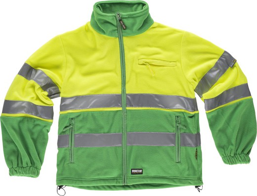Two-tone fleece, zip fastening, 2 reflective tapes on chest, back and sleeves Green Yellow AV