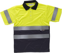 Polo combinado alta visibilidad manga corta Amarillo / Marino