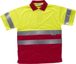 Short-sleeved high-visibility combined polo shirt Reflective ribbons torso and sleeves EN ISO 20471: 2013 Yellow AV Red