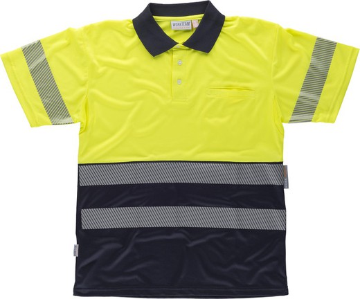 Kurzärmeliges, gut sichtbares, kombiniertes Poloshirt mit unterbrochenen reflektierenden Bändern EN ISO 20471: 2013 Navy Yellow AV