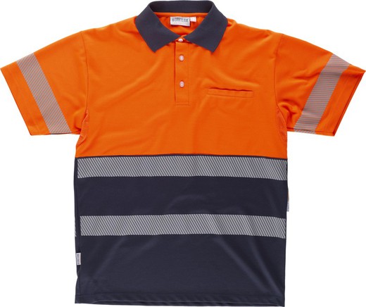 Camisa pólo combinada de alta visibilidade e mangas curtas com fitas refletivas descontínuas EN ISO 20471: 2013 Navy Orange AV