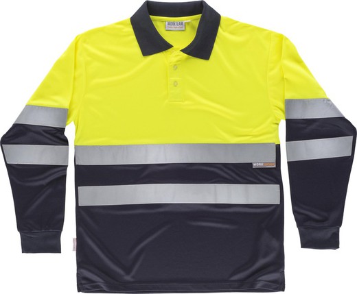 Hochsichtbares kombiniertes Langarm-Poloshirt, Oberkörper mit reflektierenden Bändern und Ärmel EN ISO 20471: 2013 Yellow AV Navy