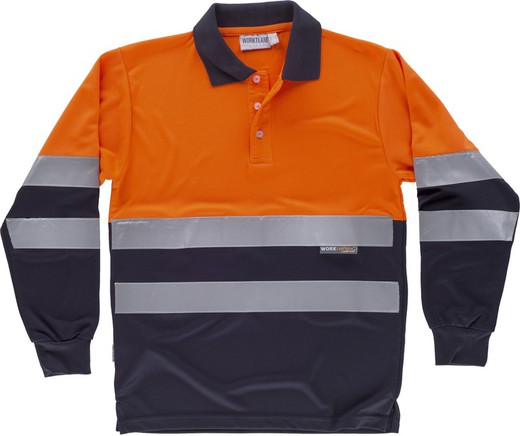 Combination high visibility long-sleeved polo shirt, reflective ribbons torso and sleeves EN ISO 20471: 2013 Orange AV Marino