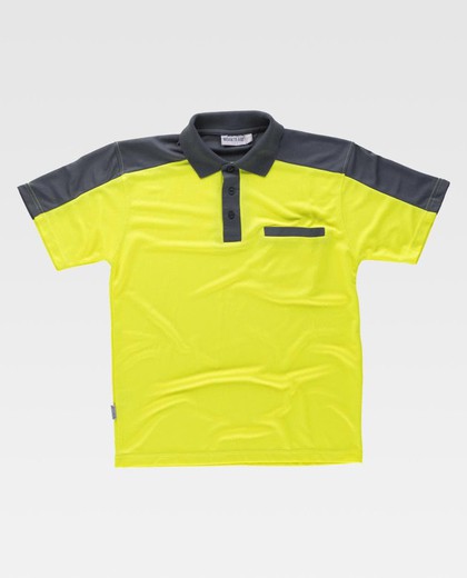 Camisa pólo combinada de alta visibilidade com bolsa no peito Cinza Amarelo AV
